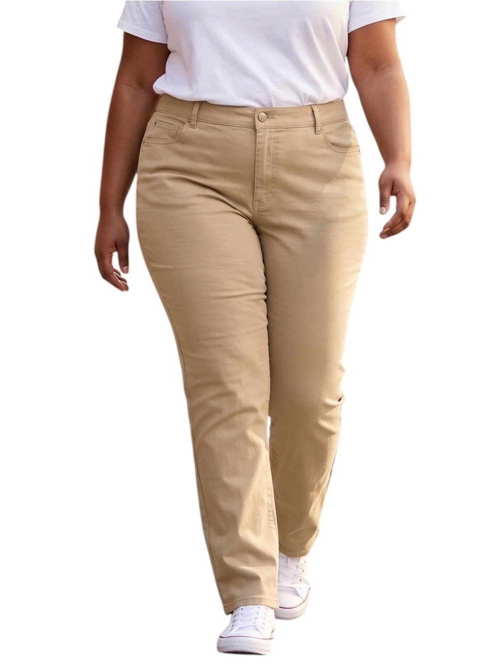 CATO Curvy Fit Straight Khaki/PETITE/ Stretch Waist Trouser-Pants/Size: 22WP/3X